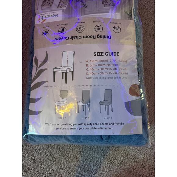 NIB SearchI Washable Stretch Jacquard Gray-Blue Geometric Kitchen Chair Covers - Picture 5 of 9